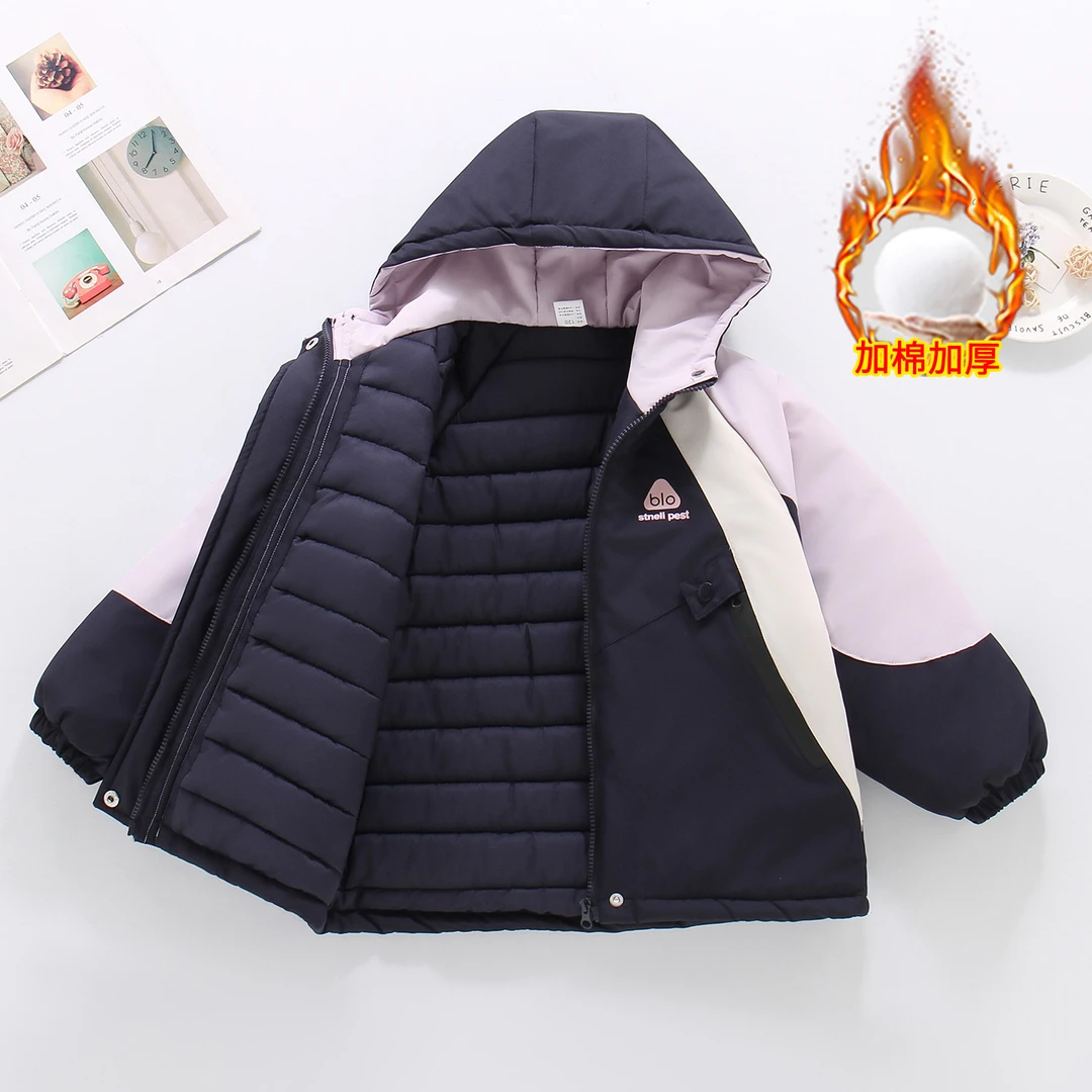 女童2025新款加棉加厚冲锋衣棉袄秋冬季新款洋气连帽外套户外棉服