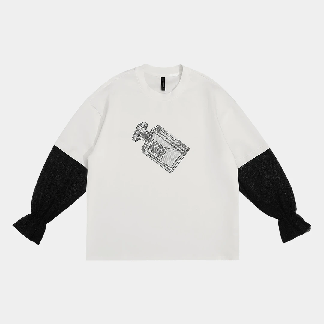 【上新】GG潮牌女装美式休闲宽松百搭假两件拼蕾丝接潮流T恤-152453