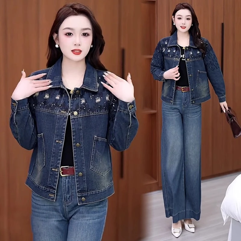 时尚牛仔短外套女2025春季新款洋气宽松显瘦小个子亮片夹克衫上衣
