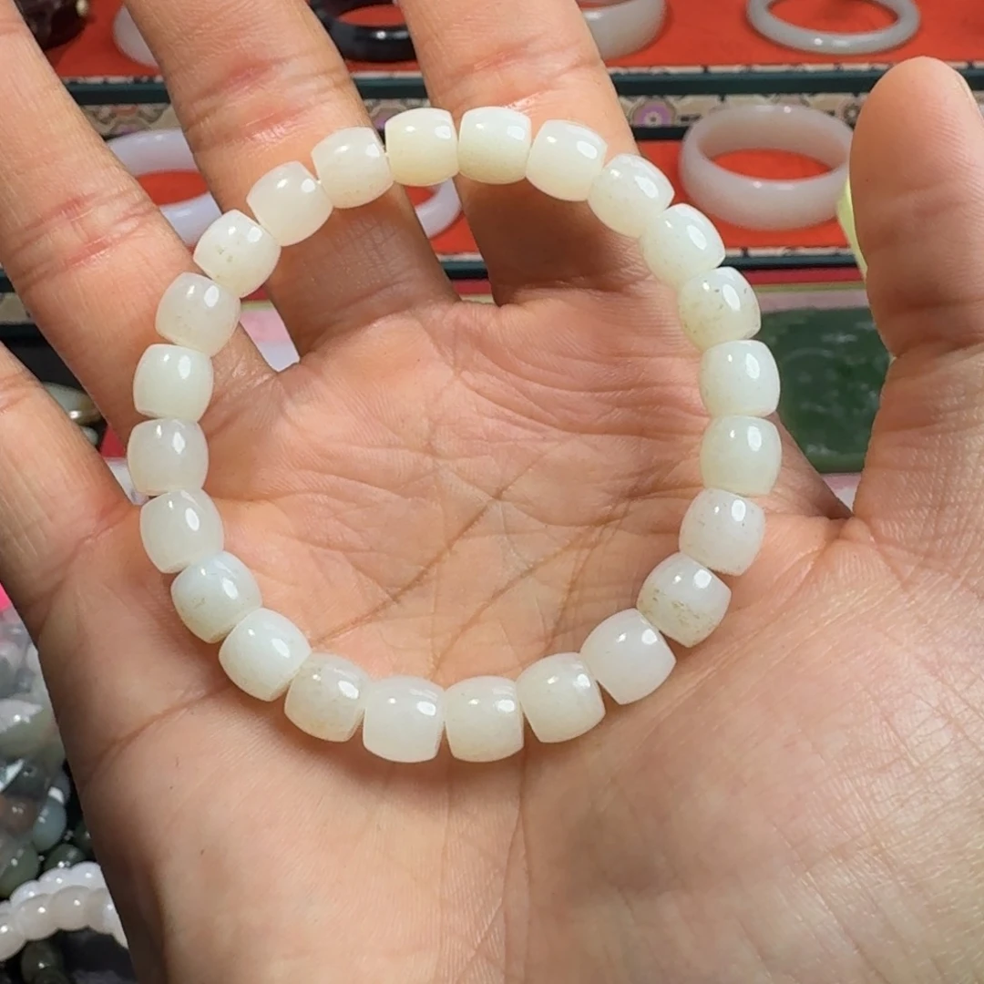 和田玉手串未镶嵌和田玉卡8野牛沟串糖