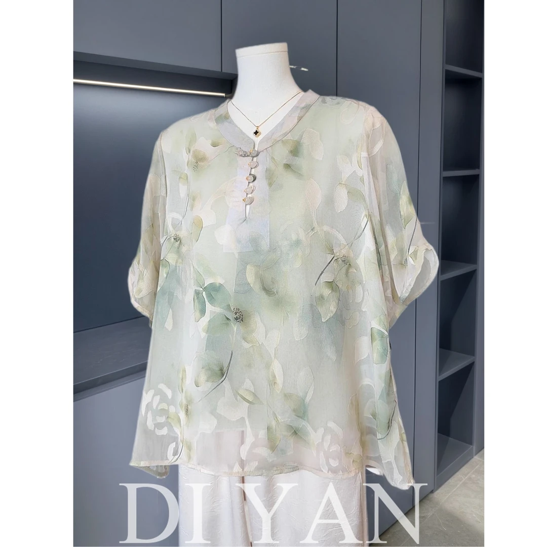 中国风妈妈装夏装雪纺衬衫女短袖2025新款夏季上衣气质中老年T恤