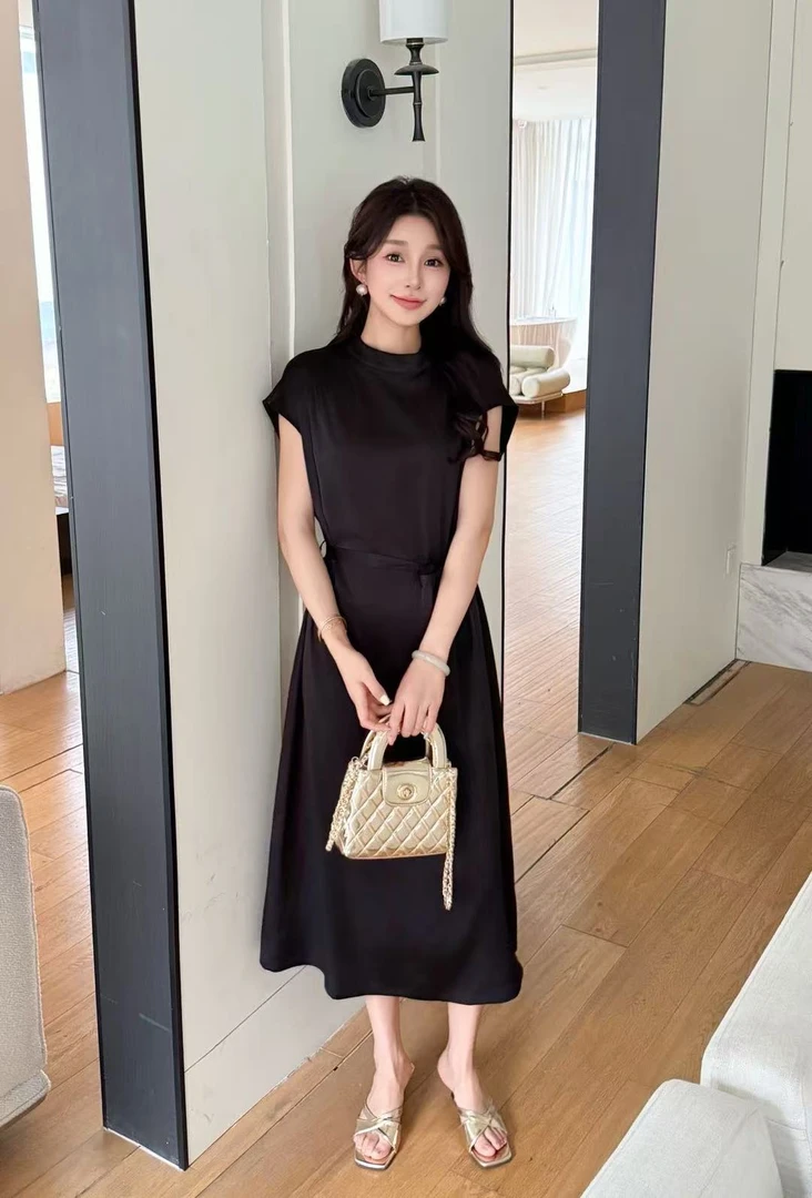 夏季极简风套头连衣裙名媛小黑裙裙子轻奢长款(按直播间编码下单)