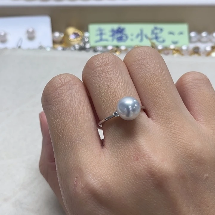 银S925镶嵌戒指海水珍珠澳白银蓝8-9m 97号