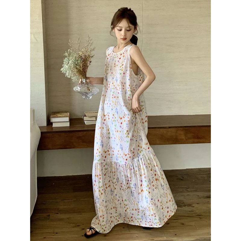 新款棉绸睡裙女夏季背心长裙高个子可外穿长裙加长款到脚踝长裙