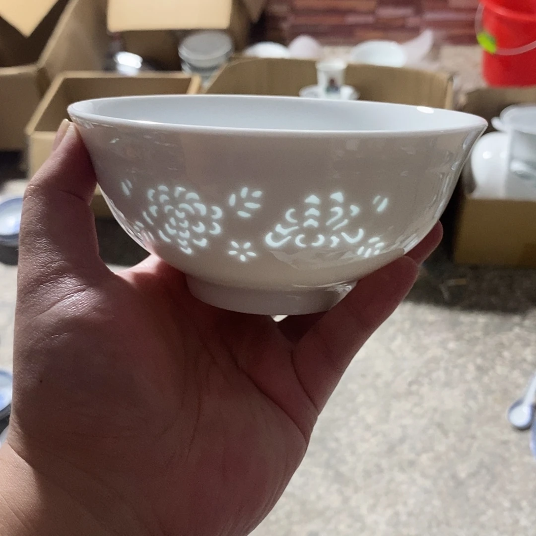 摆件5寸高温玲珑瓷碗2支