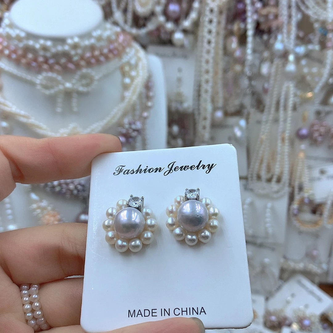 淡水珍珠耳饰银S925镶嵌