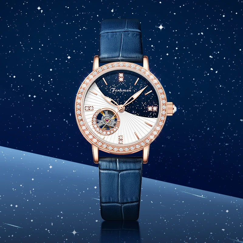 夜曲系列满天星辰全景夜光防水女士机械表F6015