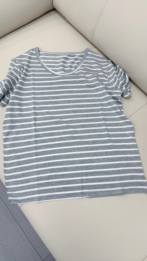 外贸条纹鹅蛋领短袖 6658#