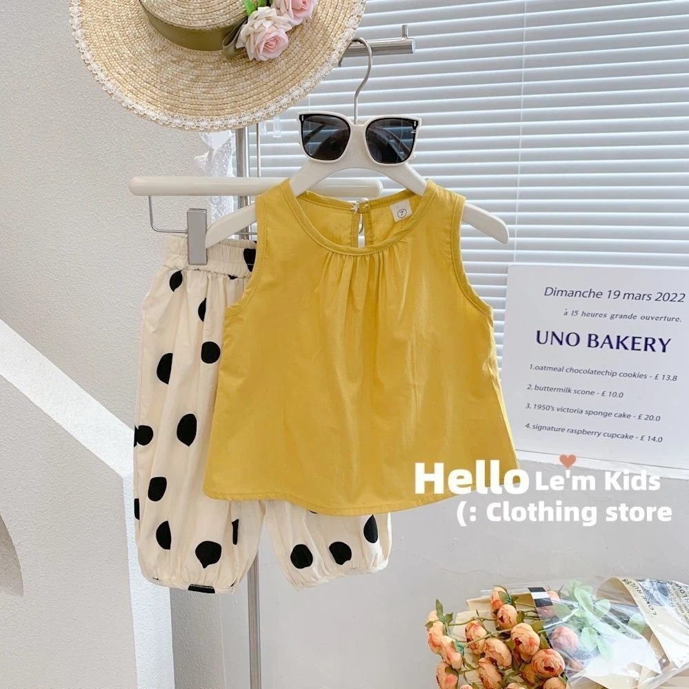 【清仓】女童套装夏季小圆点儿童装可爱超萌学院风薄款时尚