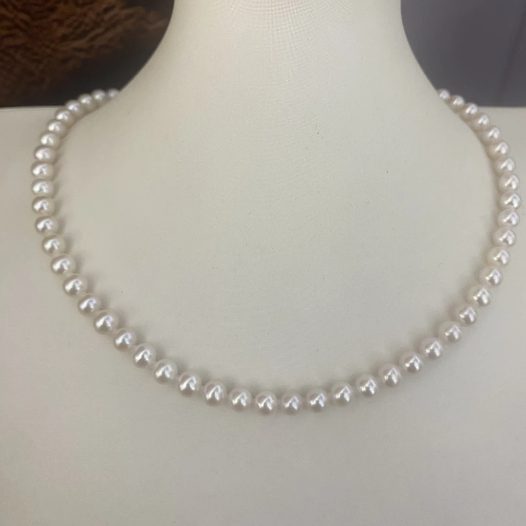 6.5-7.5mm近圆极光炫彩淡水无核珍珠项链 S925银