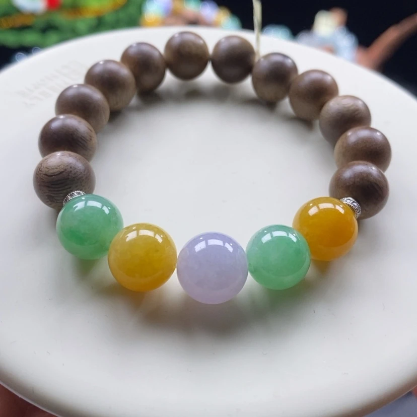 【闪购商品】沉香木手串翡翠浓色五彩木带宝手串卡11+