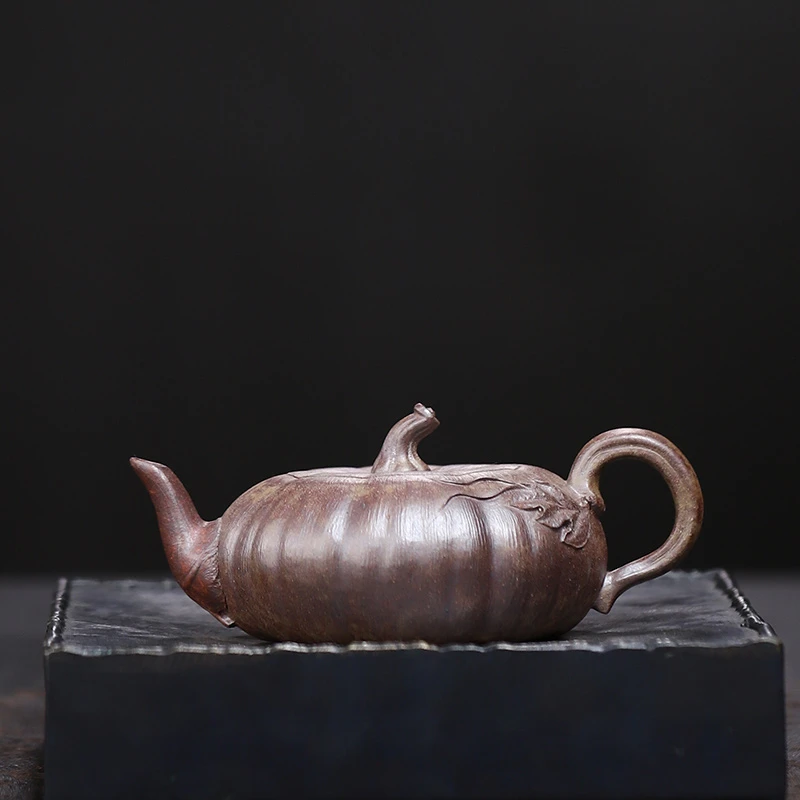 大吉羊柴烧 宜兴紫砂壶茶壶 原矿本山绿泥玲珑金瓜130ml徐顺伟