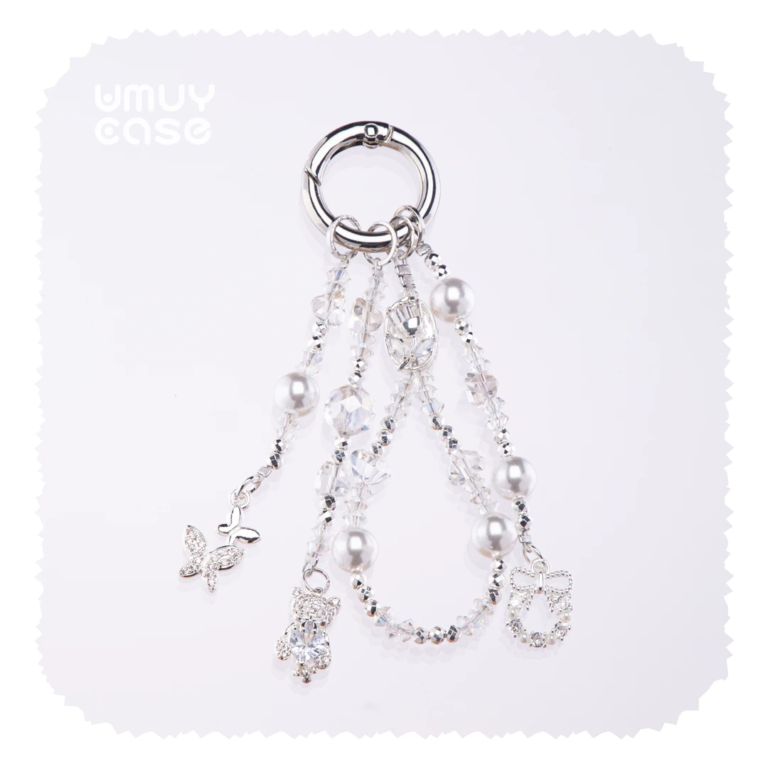 UMUYCASE有膜有样 清冷感珍珠蝴蝶爆闪水晶短挂链手机挂链女款