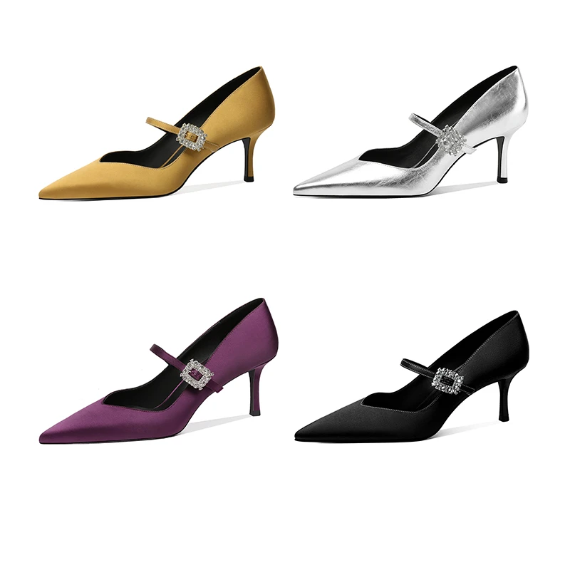 【跟高7cm】2025年春季新款浅口尖头金属水钻细跟高跟鞋单鞋女