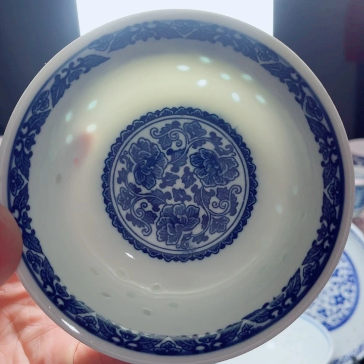青花玲珑5寸饭碗牡丹花