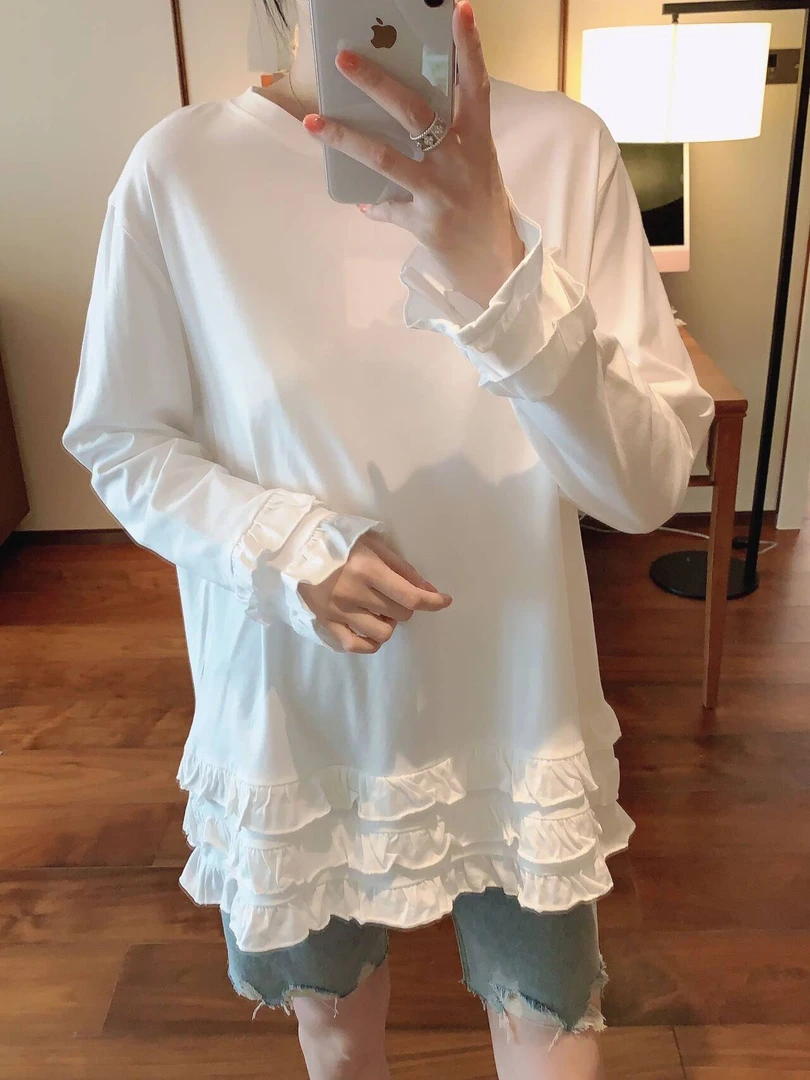 【张静芝】褶皱木耳边拼接T恤