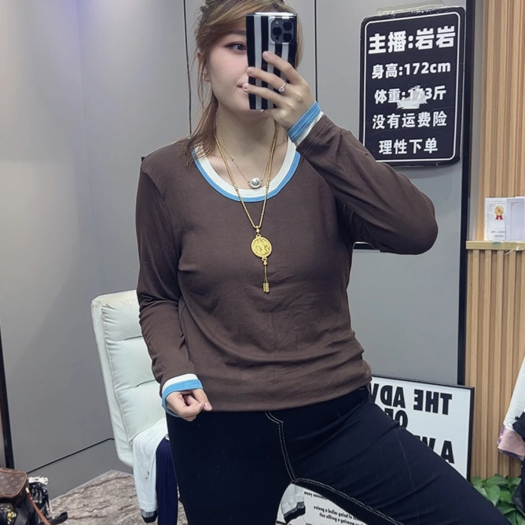 岩岩家自留法式轻奢风显瘦大码打底女上衣6058