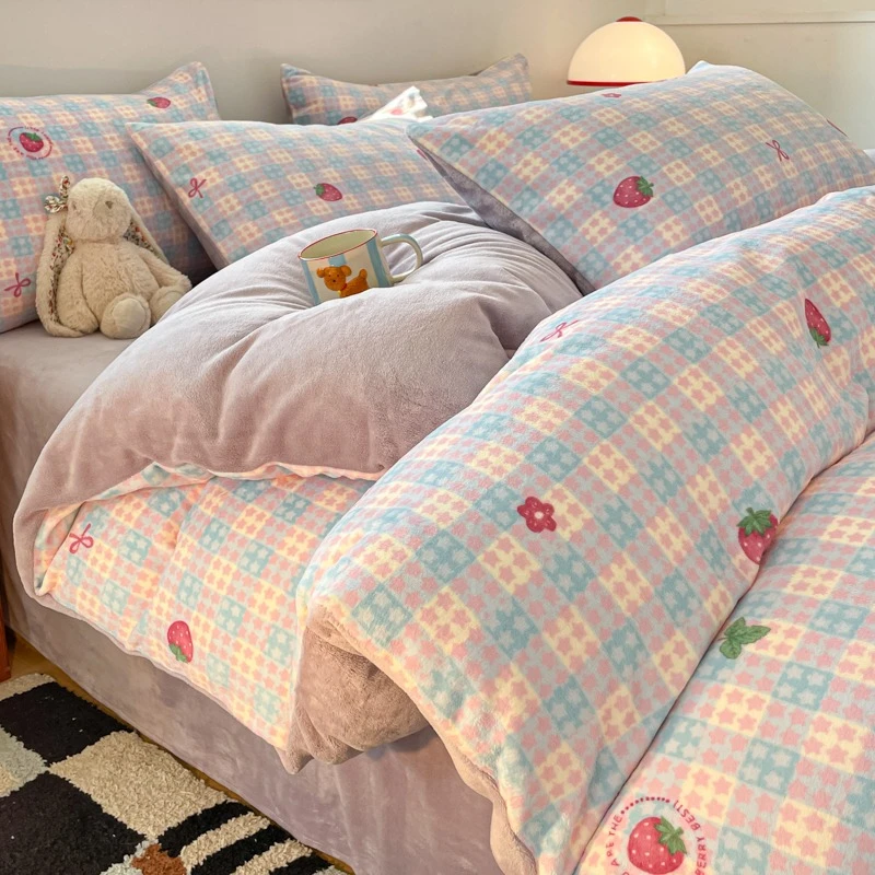 牛奶绒印花四件套冬季加厚新款亲肤加绒保暖学生宿舍租房床品套件