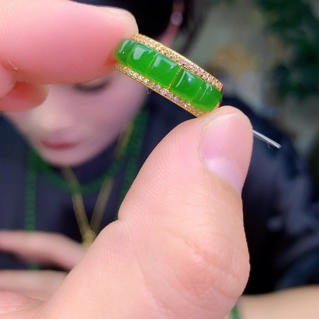 吊坠(不含链)银S925镶嵌和田玉（碧玉）戒指