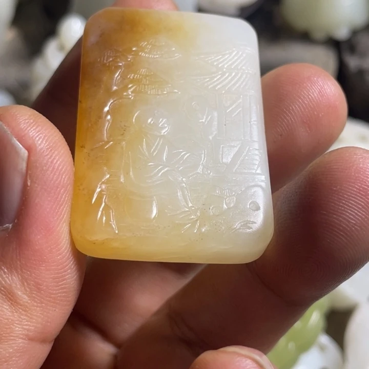 青***花和田玉未镶嵌吊坠(不含链)