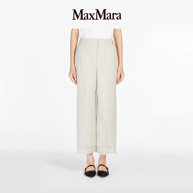 MaxMara2025春夏新品女装亚麻直筒长裤9131195306