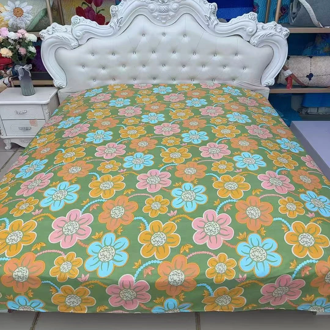 （绿五彩花床单）2米*2.3米双人床单舒适柔软云朵棉加密小斜纹