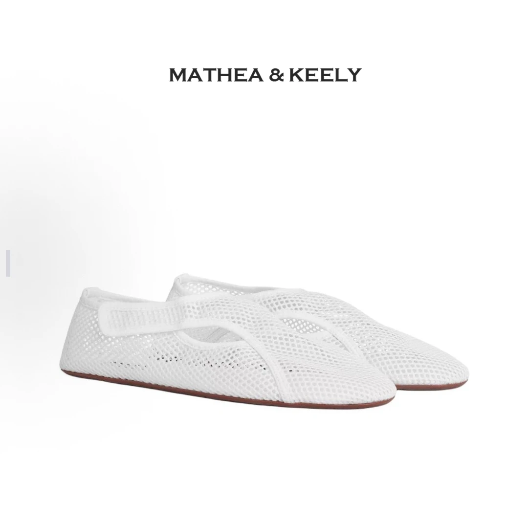 小众法式复古风网面镂空渔网鞋女轻盈舒适透气魔术贴平底芭蕾舞鞋