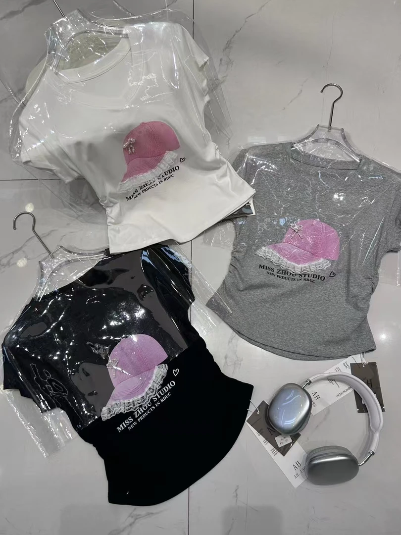 刺绣设计短袖T恤显瘦圆领百搭洋气上衣小红帽537