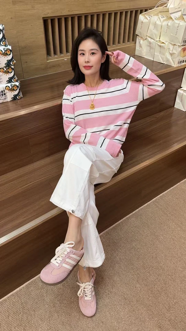 Miss Huo 四面弹牛仔直筒裤 白色 B 81028