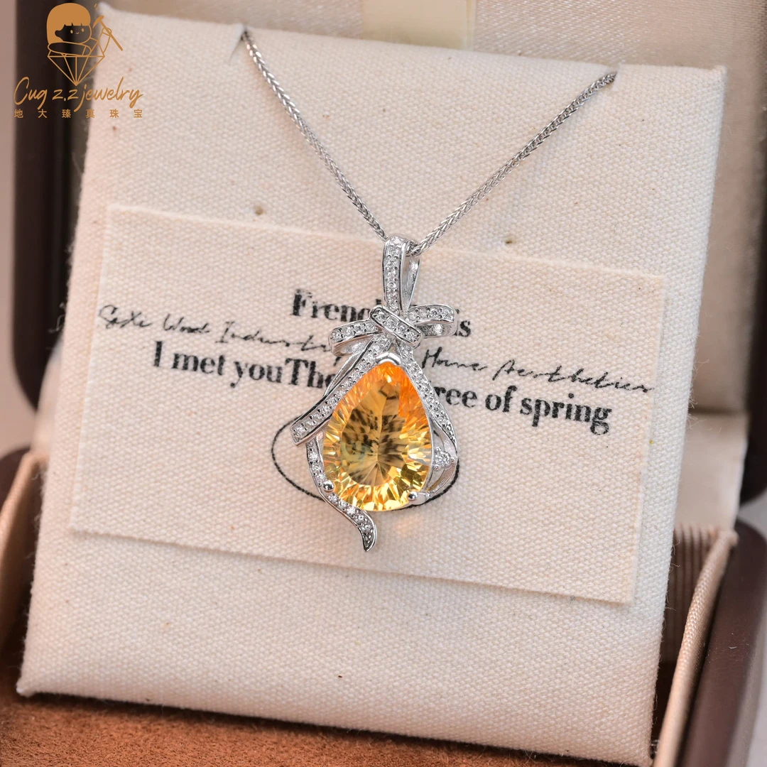 天然黄水晶重工大克拉吊坠礼物925银