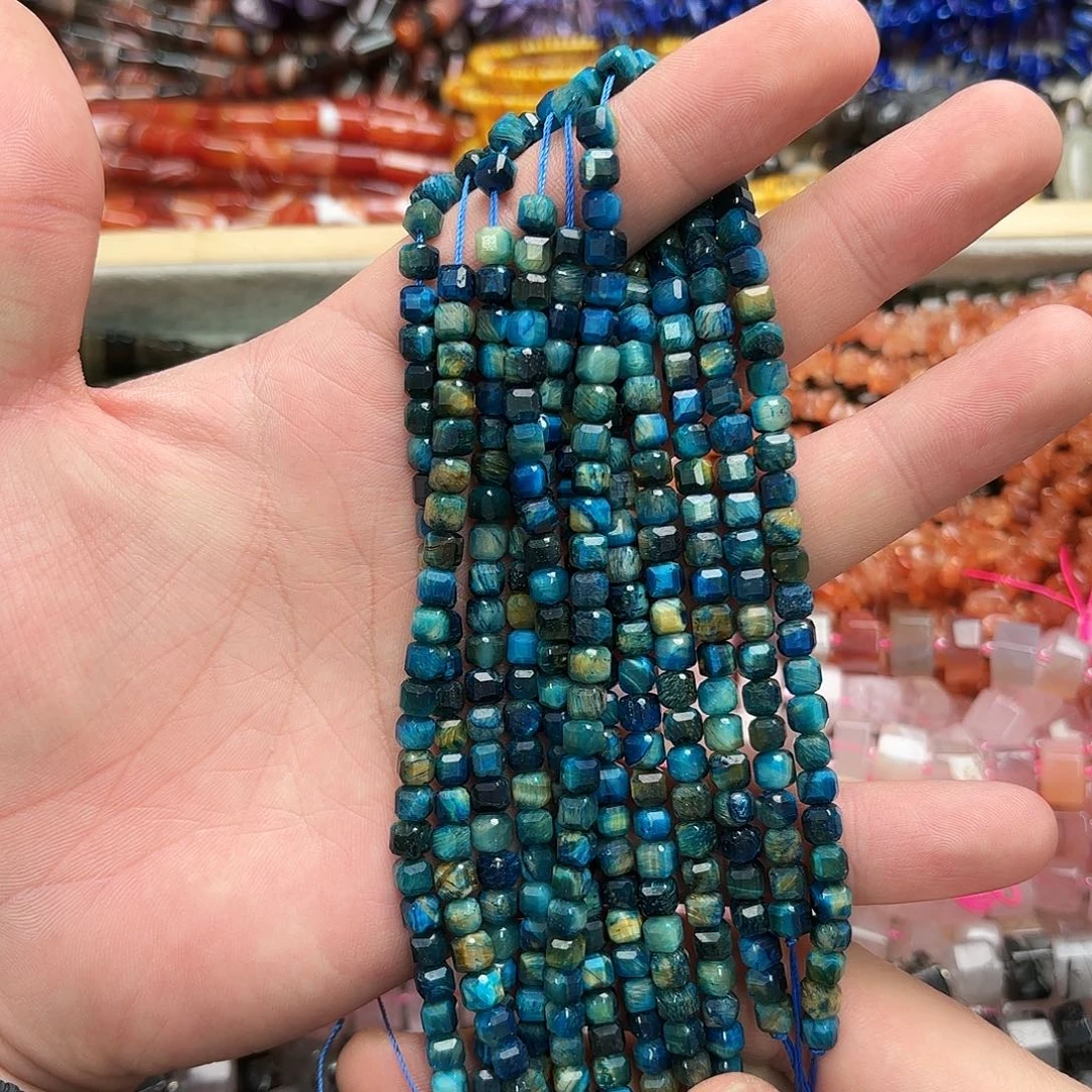 玛瑙/玉髓未镶嵌珠宝半成品5×5黄蓝虎方切一条