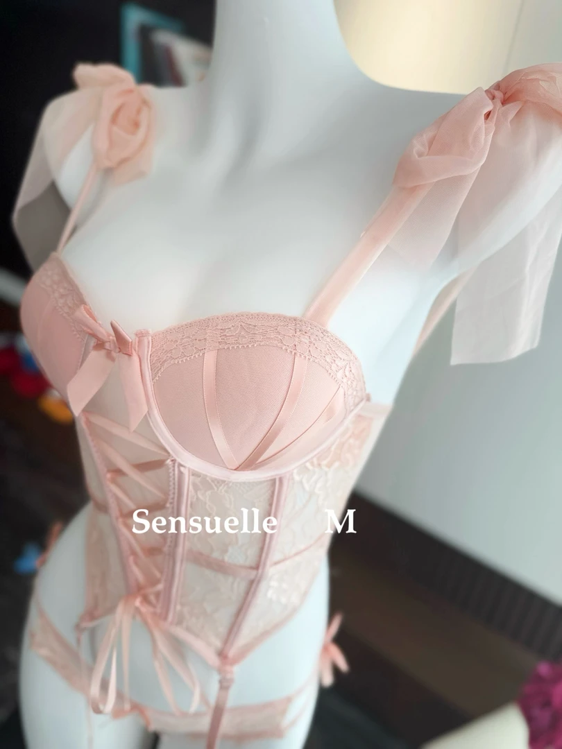 SensuelleM甜美日系甜美软妹萝莉纯欲套装夏季蕾丝性感粉色花边