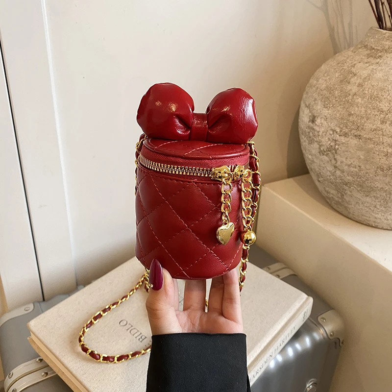 儿童包新款韩系绣线小香风水桶包可爱蝴蝶结女童链条斜挎包口红包