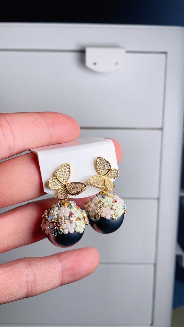 合金仿珍珠耳饰 民族风甜美拼色耳环复古时尚紫色百搭重工气质