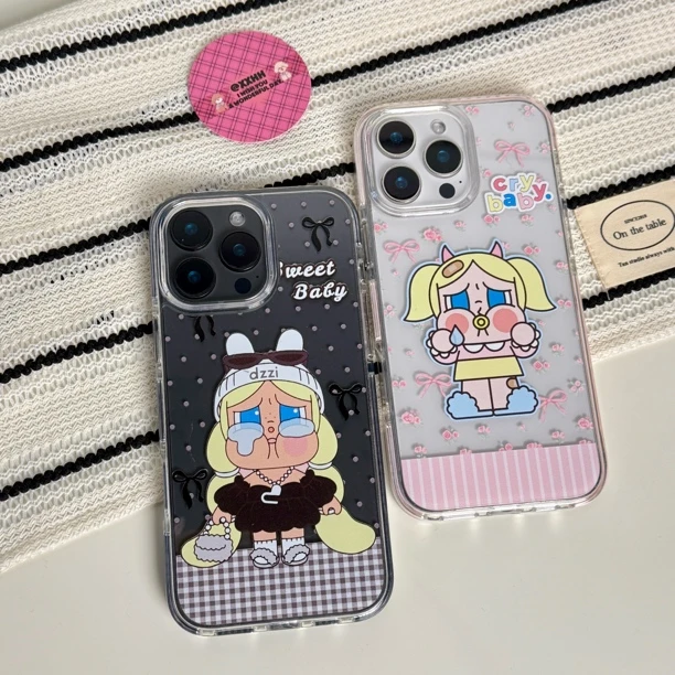 黑皮辣妹哭娃粉色包高透大孔适用苹果16promax手机壳iPhone15/14