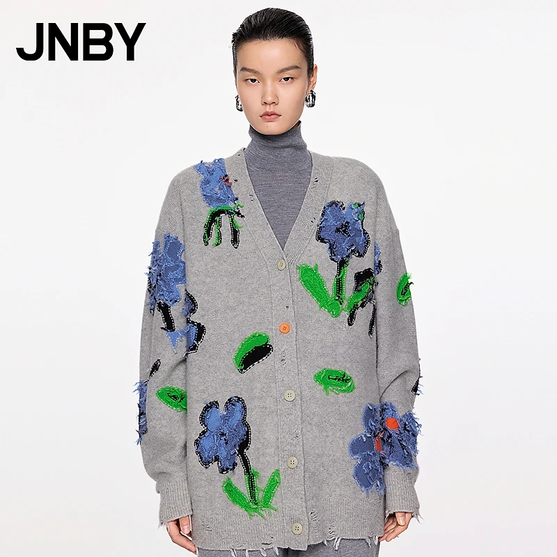 【ESG环保】JNBY/江南布衣春秋针织开衫女钩花毛衣宽松5O9315390