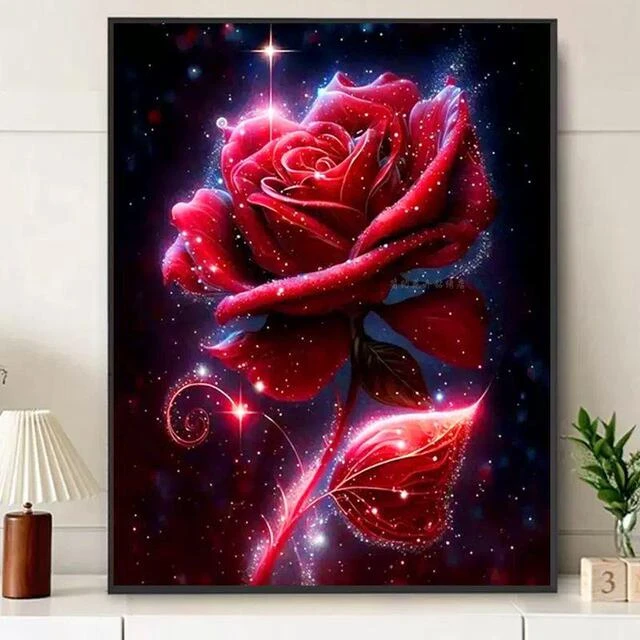 红玫瑰钻石画满钻2025新款手工5d点贴钻十字绣客厅床头花卉满钻