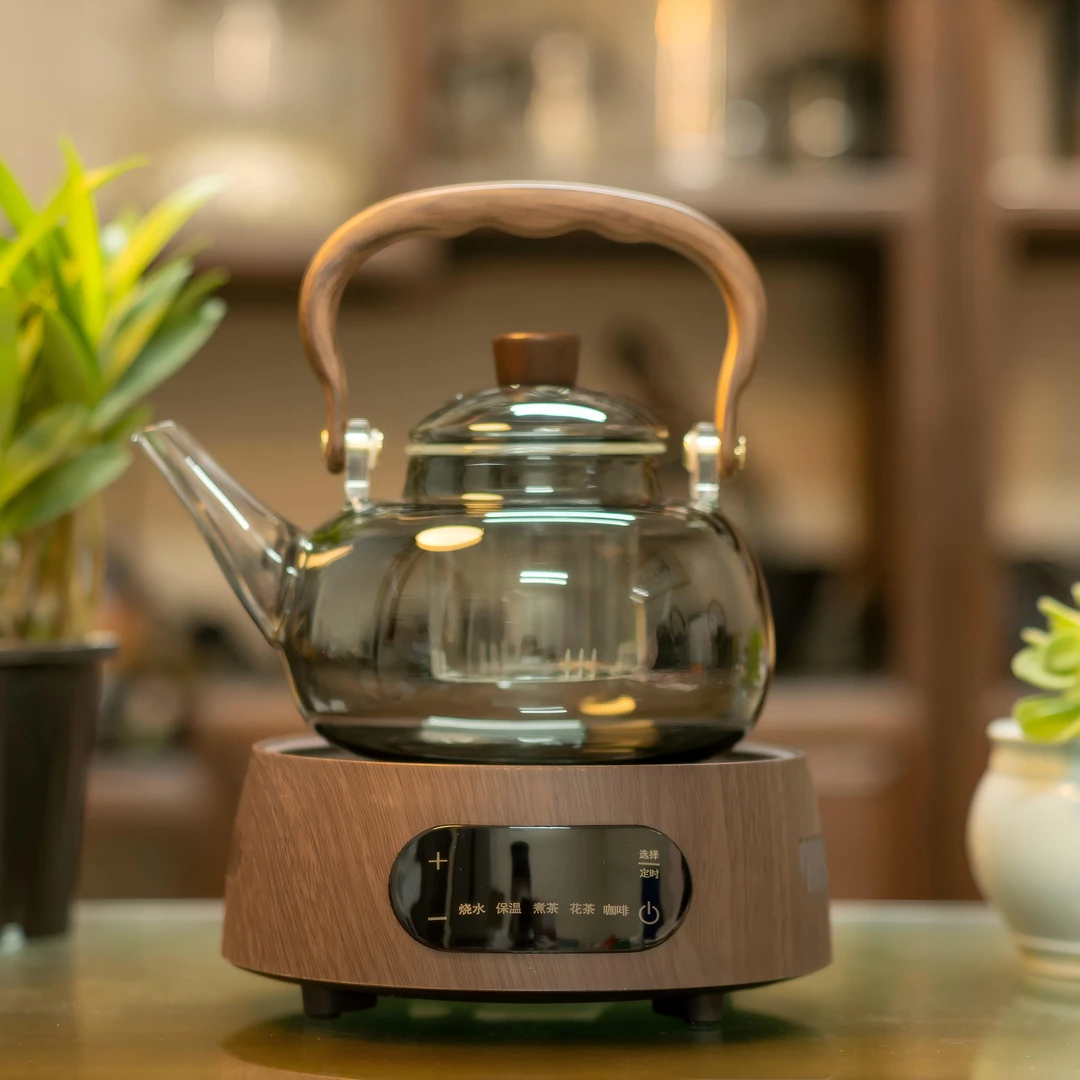 高硼硅玻璃烟灰色雅韵煮茶壶泡茶壶炉套装（送两只杯子）