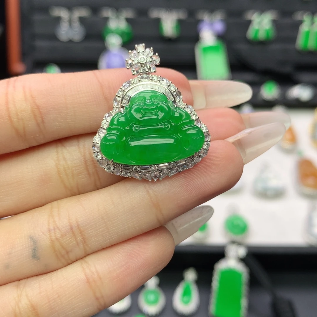 翡翠18K金镶嵌吊坠(不含链)