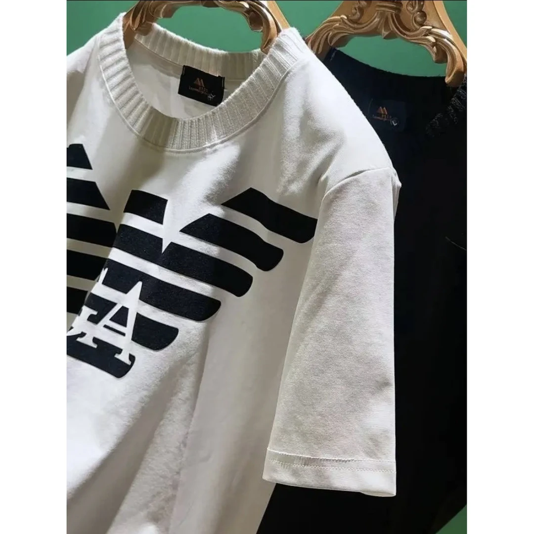 欧洲站新款青春流行半袖纯棉宽松短袖男士日常白色T恤精制韩风磨