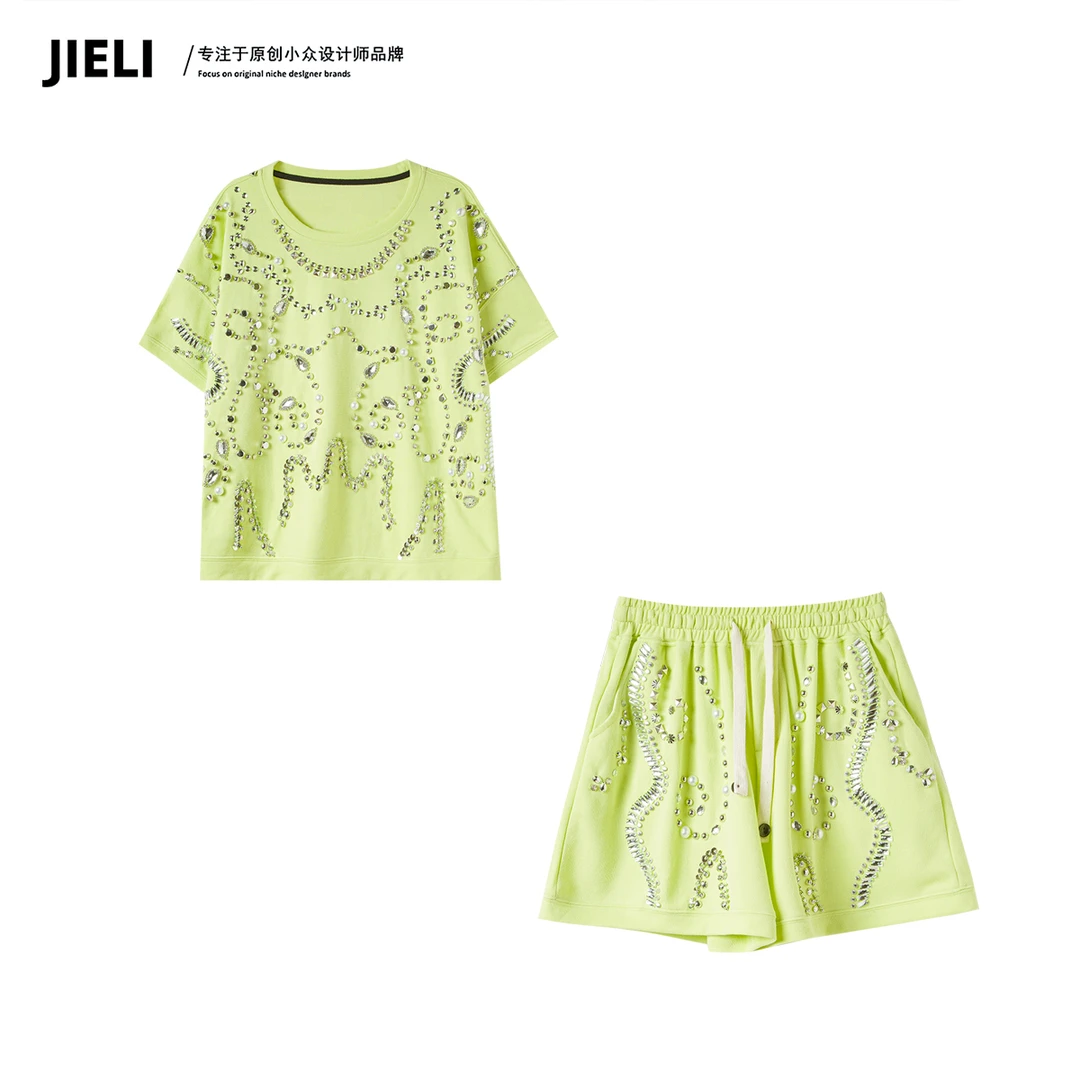 JIE LI/街力原创小众设计师定制绿色套装女A8198
