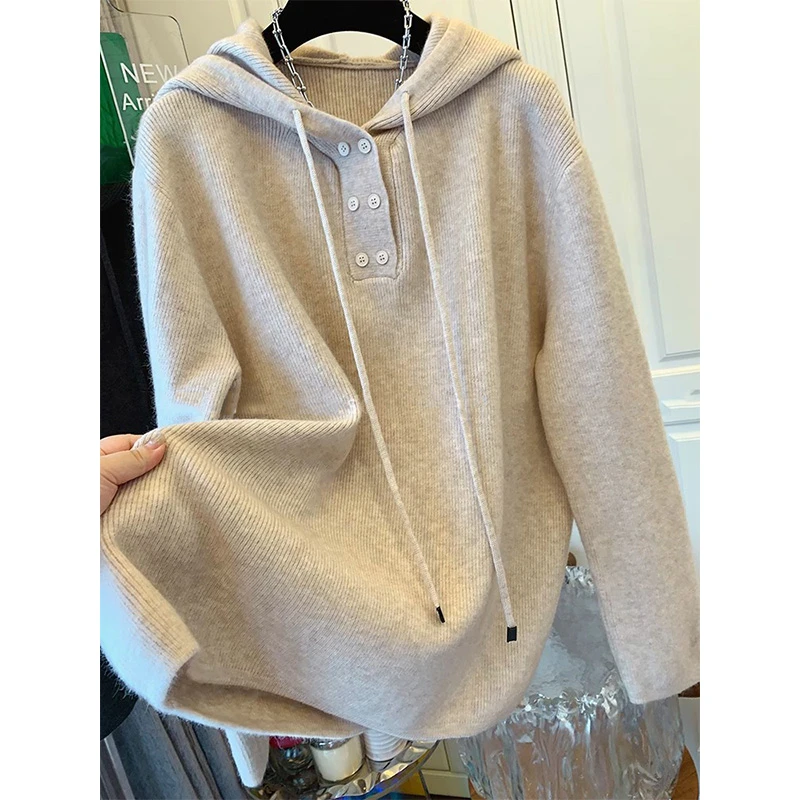 大码胖妹妹高级感慵懒风气质软糯连帽针织衫毛衣宽松大版遮肉上衣