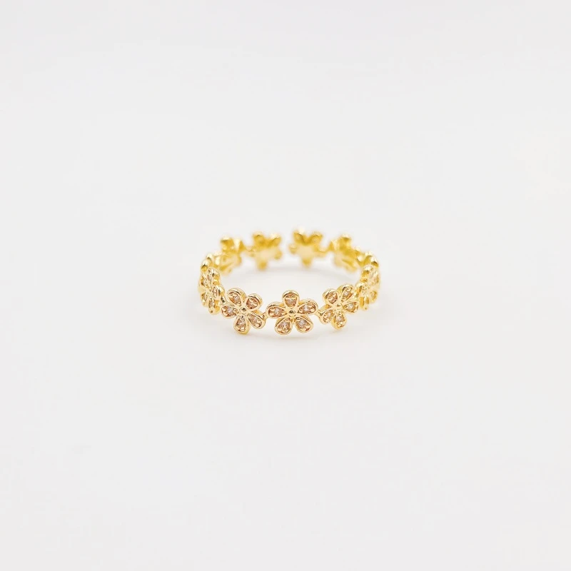 铜合金合成锆石戒指 【1868】金色小众繁花戒指时尚指环轻奢