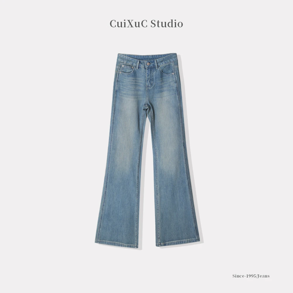 宽松喇叭裤-春夏款-四面弹筒叭裤设计师蓝色牛仔女