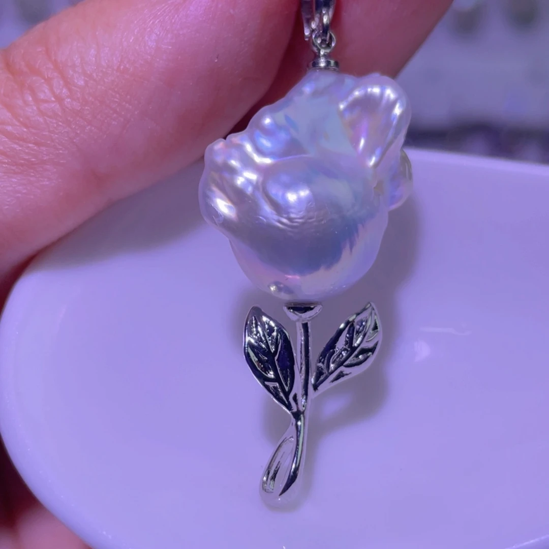 淡水珍珠天然淡水珍珠吊坠银S925镶嵌