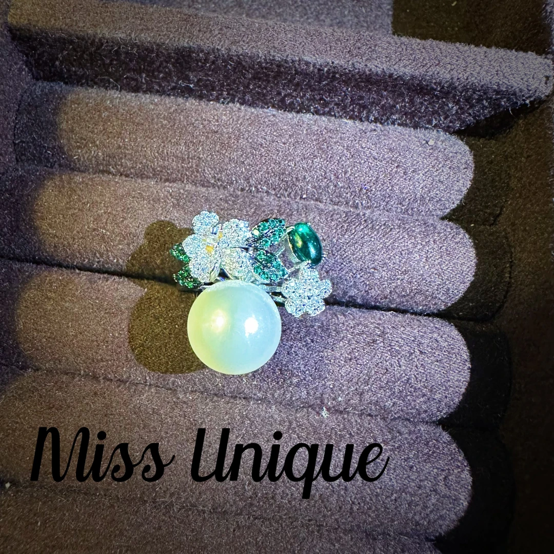 C6004两朵五瓣花珠珠戒指