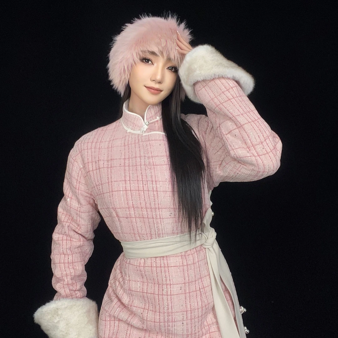 【黛尔玛精品服饰3】设计师冬季新款民族风小香风加厚保暖袍子X6048