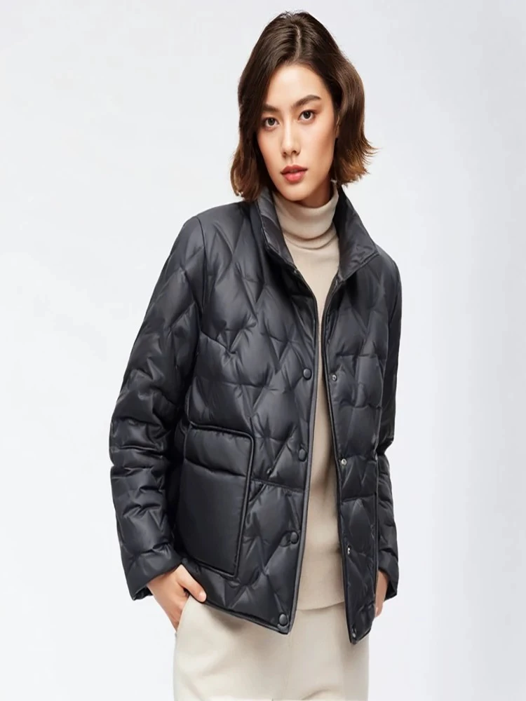 [H4420黑皮气质外套纯色百搭女士休闲简约韩