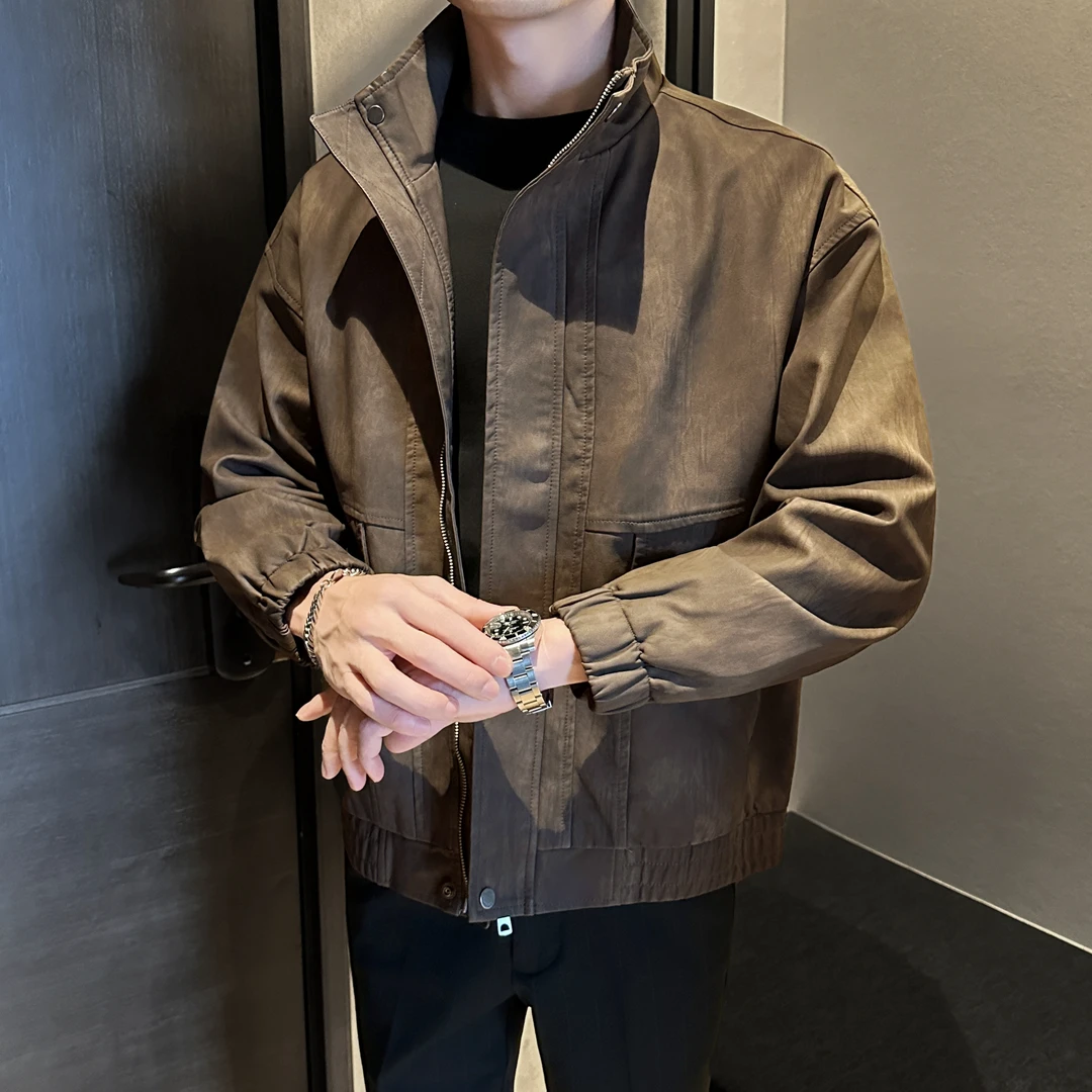 2025新款高级感PU皮衣外套男款秋冬季潮牌痞帅宽松休闲立领皮夹克