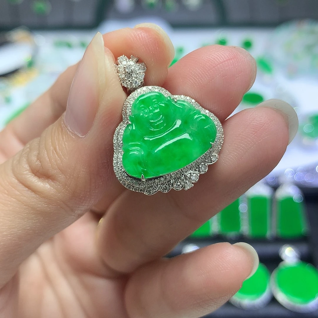 吊坠(不含链)18K金镶嵌翡翠